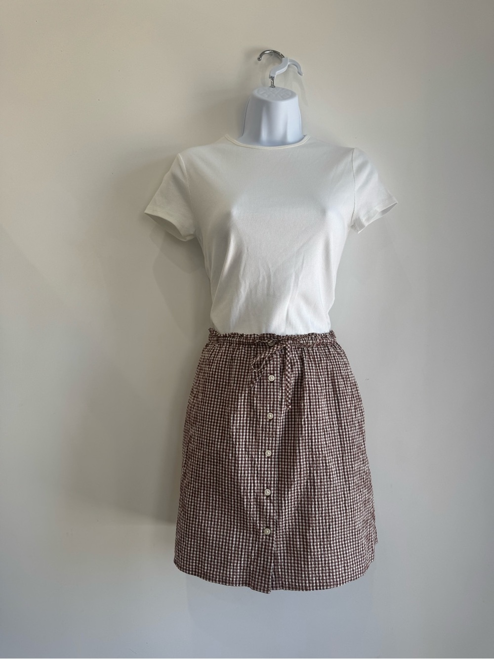 a new day Brown Gingham Button-Front Mini Skirt